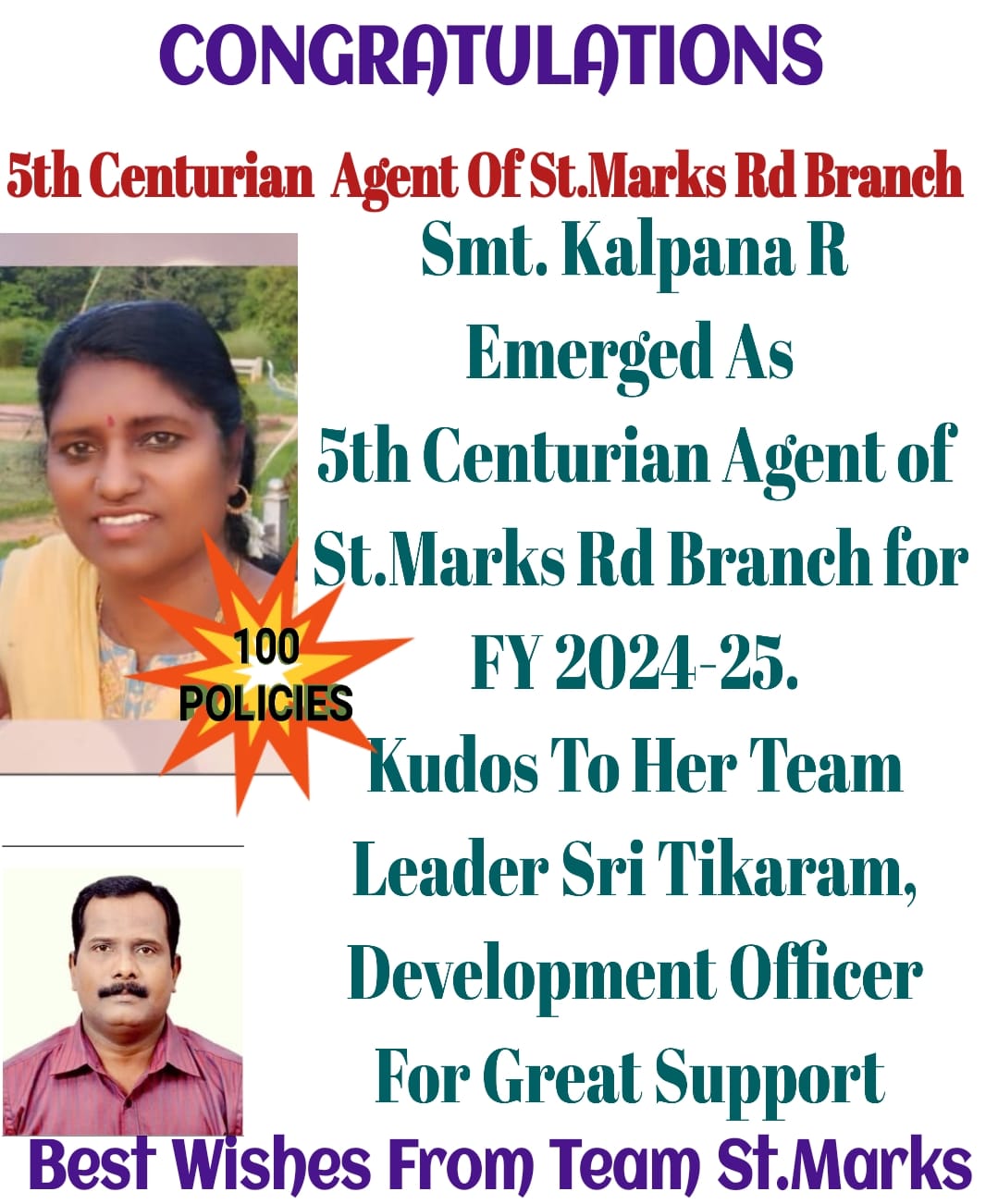 5 Centurian Agent Of St. Marks RD Branch for 2024-25
